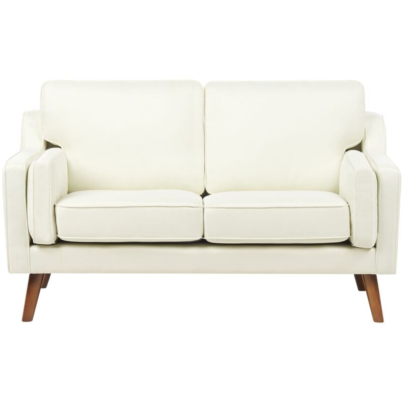 foto del prodotto beliani - divano moderno a 2 posti imbottito in tessuto bianco sporco e gambe in legno lokka