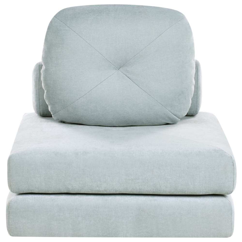 foto del prodotto beliani divano moderno minimalista a 1 posto in tessuto pouf letto singolo per ospiti con cuscino azzurro olden