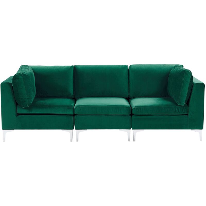 foto del prodotto beliani divano modulare velluto verde 3 posti gambe in metallo argento glamour evja