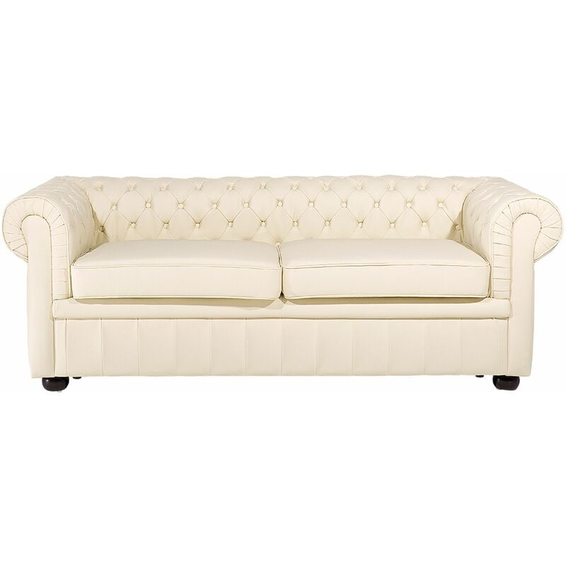foto del prodotto beliani divano vintage a 3 posti in pelle beige chesterfield