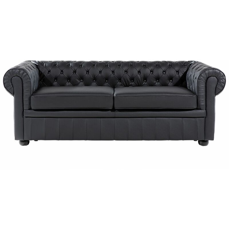 foto del prodotto beliani divano vintage a 3 posti in pelle nera chesterfield