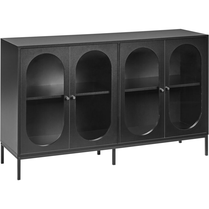 foto del prodotto beliani elegante credenza in truciolato di vetro temperato con ripiani gambe in ferro sala da pranzo nero langford