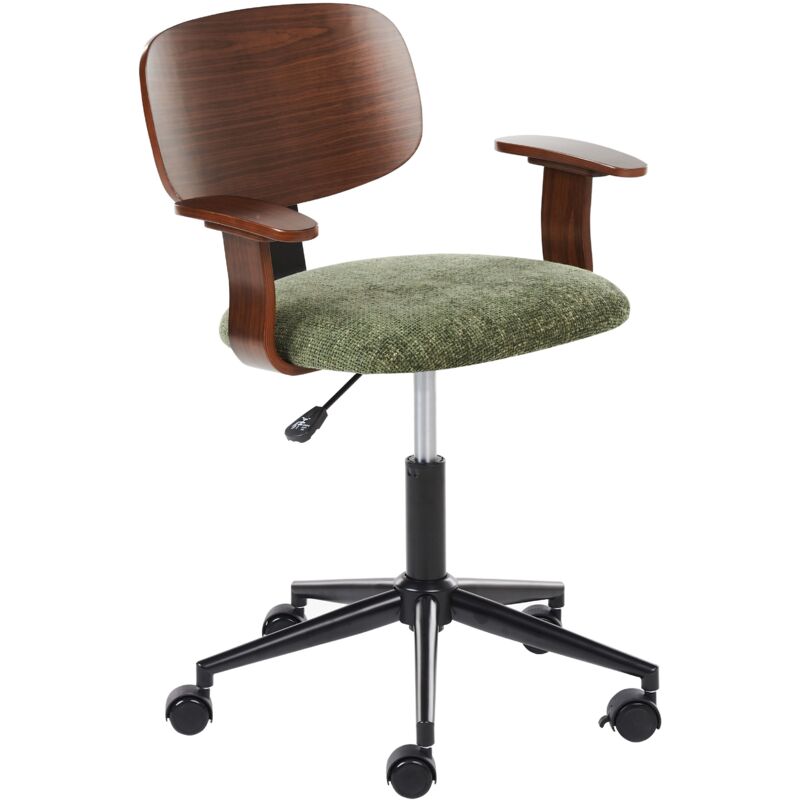 foto del prodotto beliani elegante sedia da ufficio girevole in tessuto poliestere legno scuro e verde gunnison