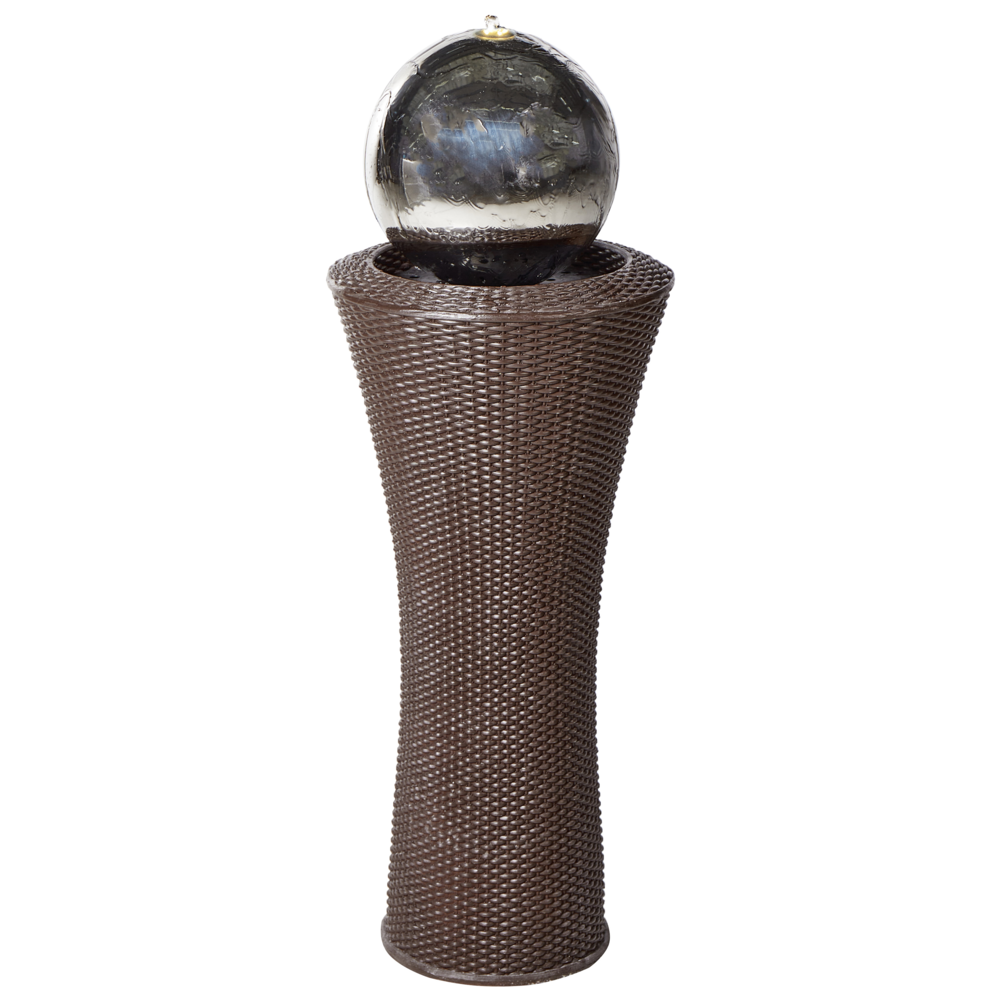 foto del prodotto beliani fontana da giardino all aperto cascata d acqua con luce led in resina marrone zenyatta
