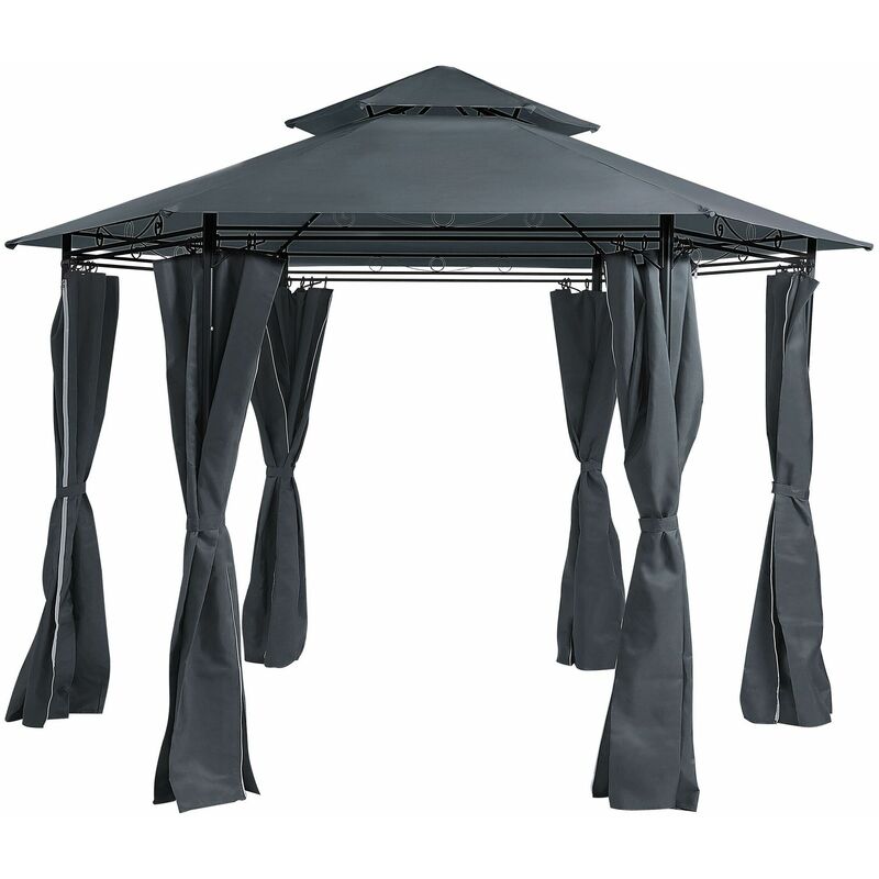 foto del prodotto beliani gazebo da giardino esagonale acciaio e tessuto grigio protezione solare portel