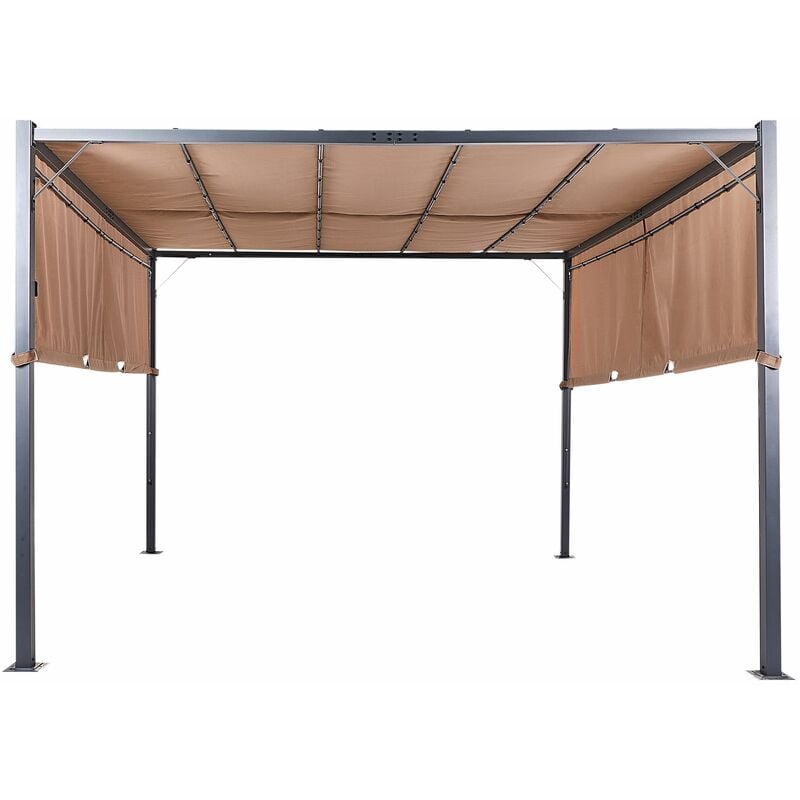 foto del prodotto beliani gazebo in metallo e poliestere marrone con luci led 310 cm parga