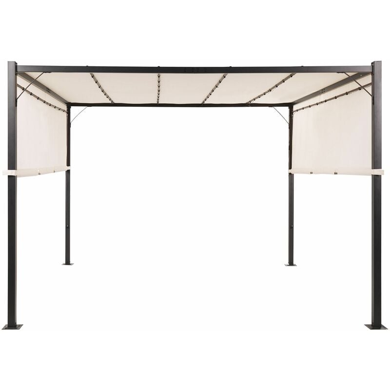 foto del prodotto beliani gazebo in metallo e poliestere nero beige led 310 cm pergola padiglione da giardino parga