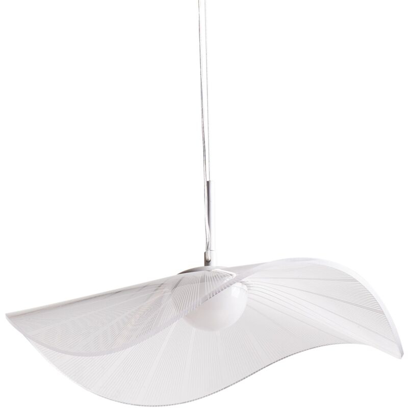 foto del prodotto beliani lampada a sospensione a led paralume acrilico in metallo con lampadina aperta, bianco loire