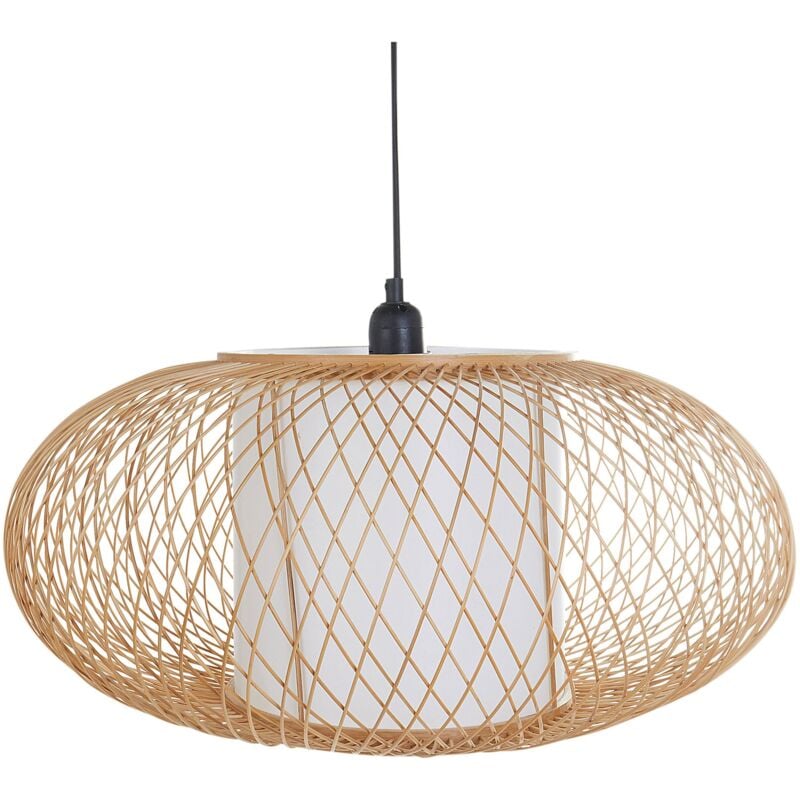 foto del prodotto beliani lampada a sospensione con paralume in bamb base in ferro stile boho naturale limbang