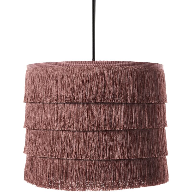 foto del prodotto beliani lampada a sospensione di design moderno plafoniera con paralume a frange tessuto di poliestere rosa suapure