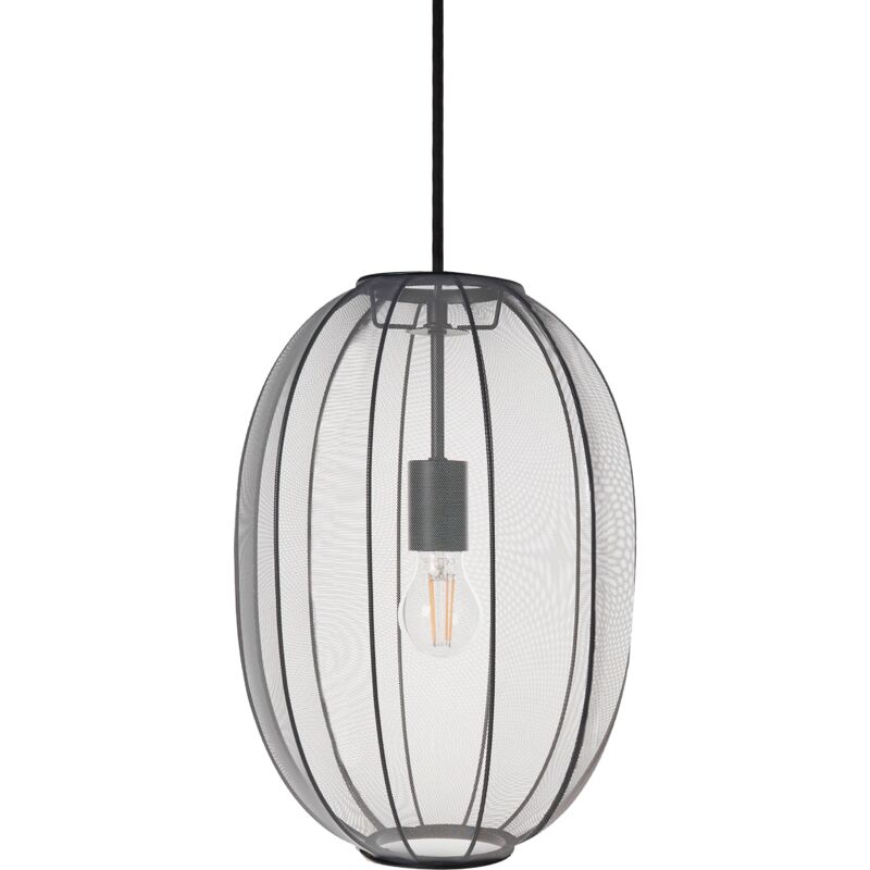 foto del prodotto beliani lampada a sospensione di design moderno plafoniera in nylon sintetico paralume nero padamo