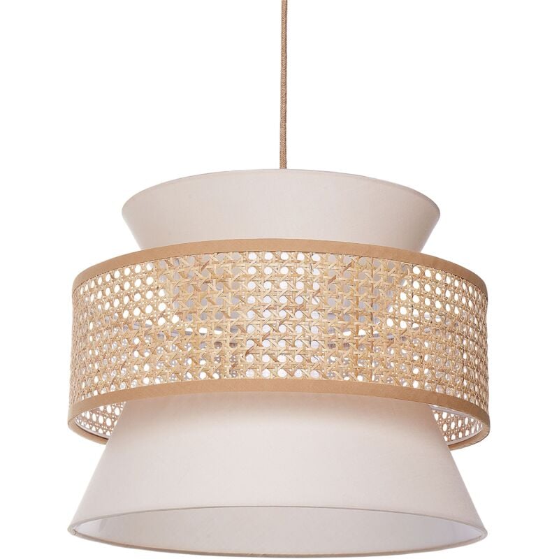foto del prodotto beliani lampada a sospensione illuminazione con paralume in rattan naturale beige luyano
