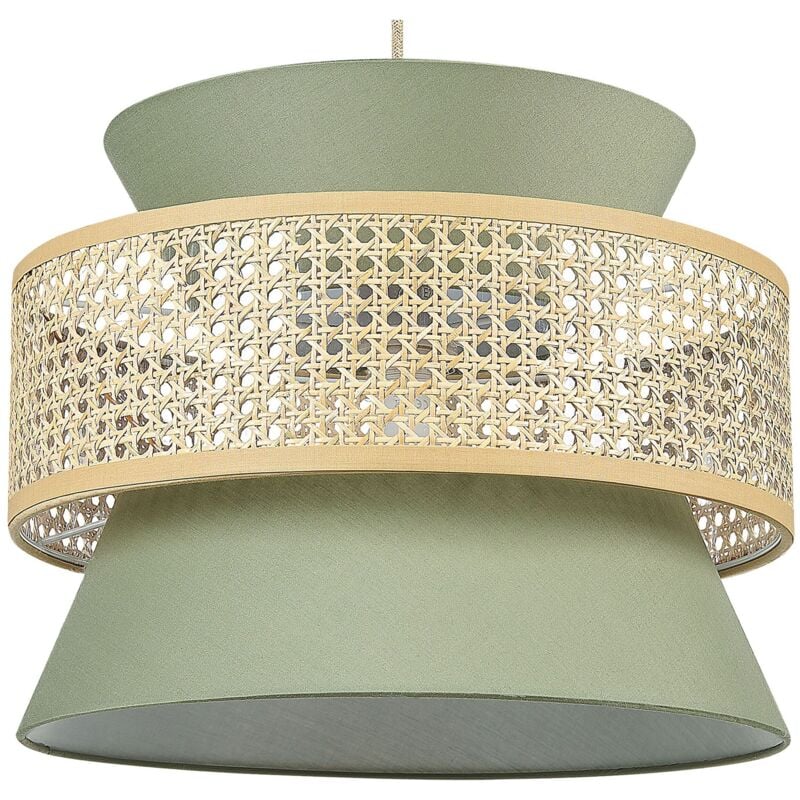 foto del prodotto beliani lampada a sospensione illuminazione rattan naturale paralume verde luyano