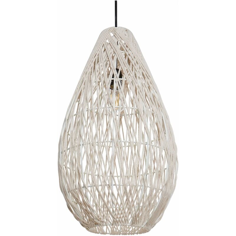 foto del prodotto beliani lampada a sospensione in corda di cotone con paralume a gabbia fatto a mano in stile giapponese naturale beige anotto