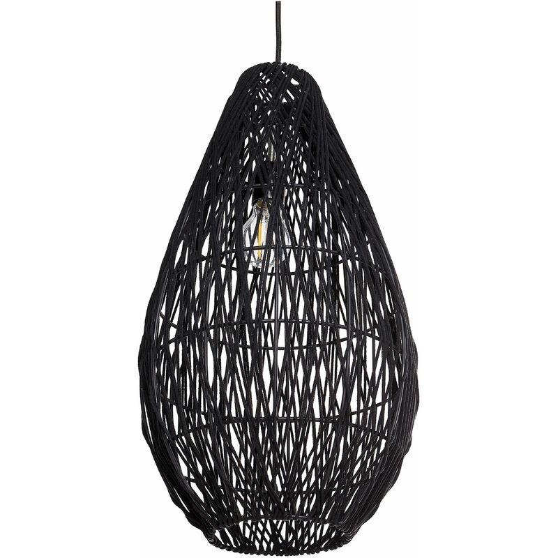 foto del prodotto beliani lampada a sospensione in corda di cotone con paralume a gabbia fatto a mano in stile giapponese naturale nero anotto