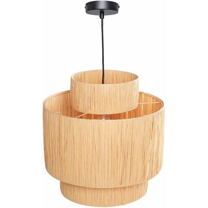 foto del prodotto beliani lampada a sospensione in foglia di palma 3 livelli in stile boho colore naturale magech