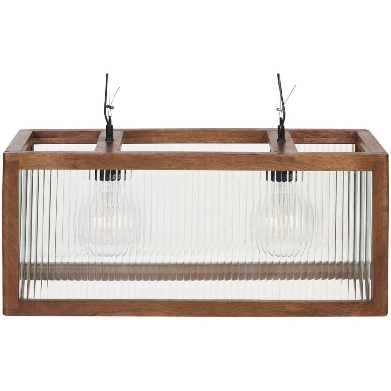 foto del prodotto beliani lampada a sospensione in legno di mango, appesa a soffitto, per l illuminazione domestica fatta a mano.