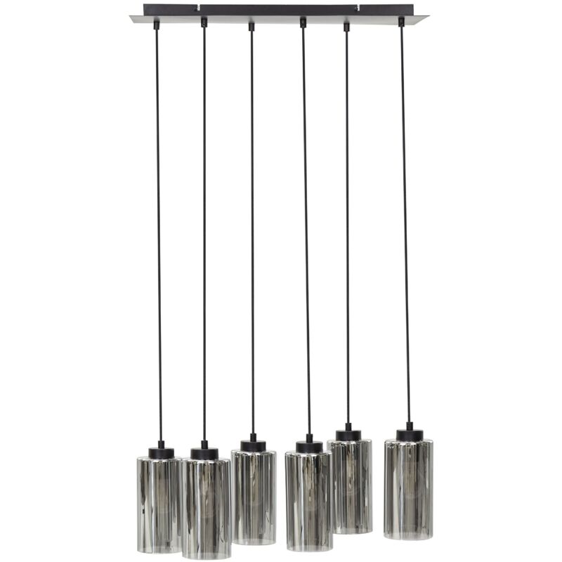 foto del prodotto beliani lampada a sospensione moderna a 6 luci con base in ferro e paralume fum in vetro soggiorno camera da letto illuminazione d ambiente grigio