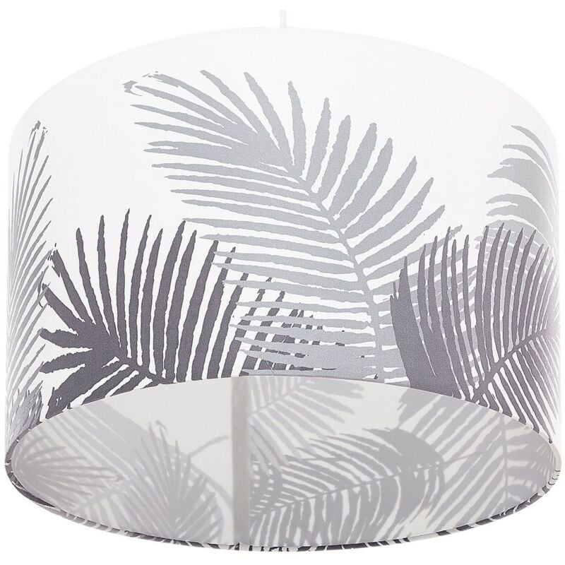 foto del prodotto beliani lampada a sospensione tessuto bianco e grigio motivo palme 1 luce 48 cm ziller