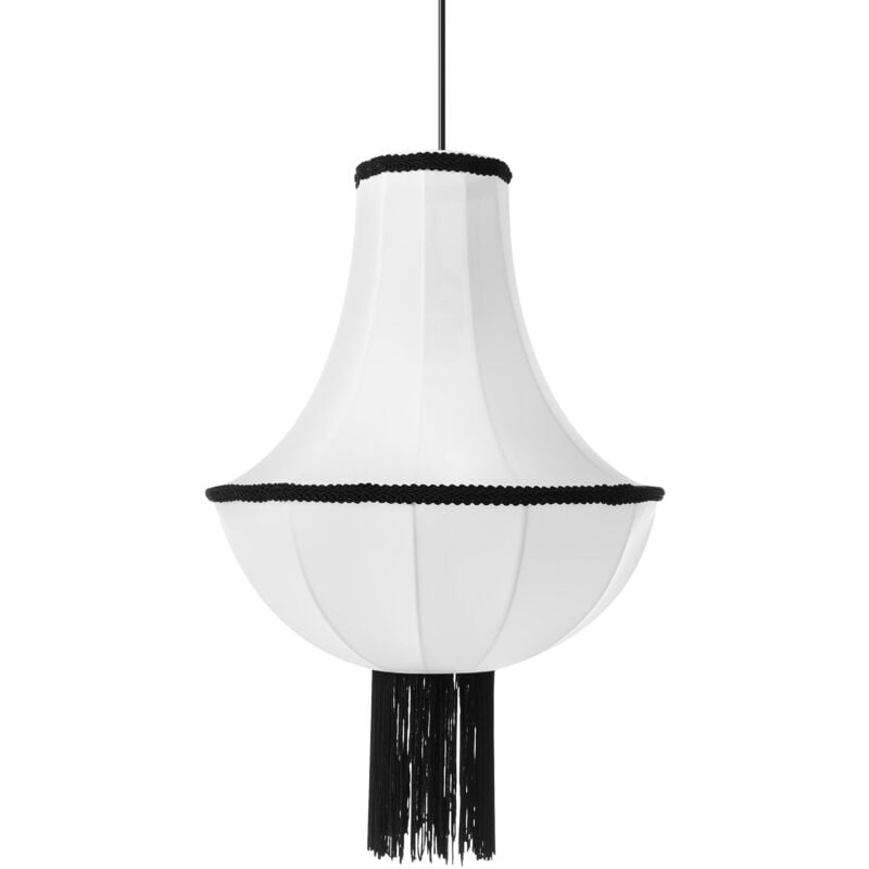 foto del prodotto beliani lampada a sospensione tradizionale d epoca plafoniera in nylon sintetico paralume decorativo nappe bianche aragua