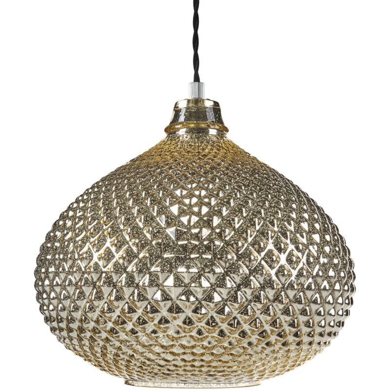 foto del prodotto beliani lampada con paralume in vetro dorato intagliato design glamour 88 cm madon