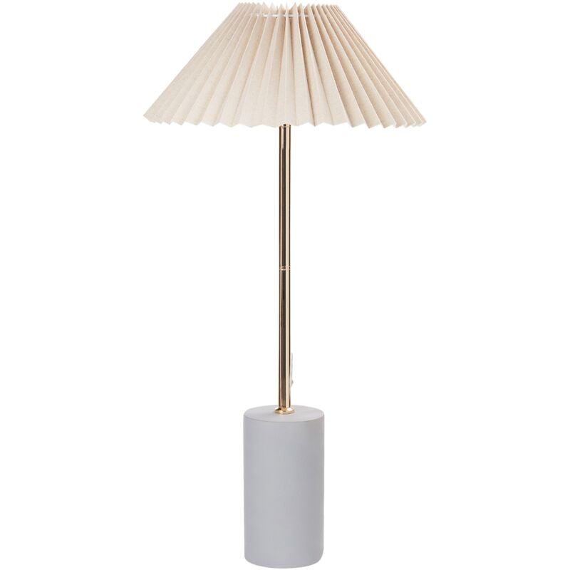 foto del prodotto beliani lampada da comodino moderna con paralume in tessuto di lino e base in metallo e calcestruzzo beige e oro baluarte
