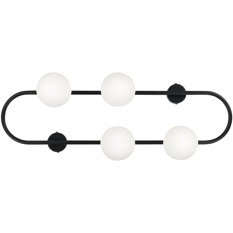 foto del prodotto beliani lampada da parete con 4 luci a forma di globo e paralume in vetro base metallo nero opaco yango