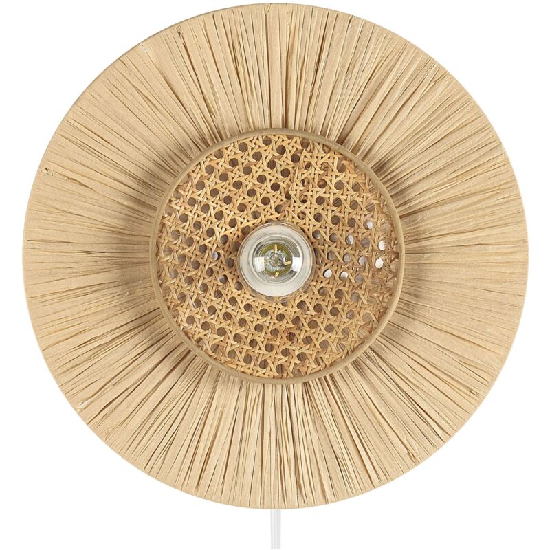 foto del prodotto beliani lampada da parete di carta con paralume naturale e in rattan yaapi