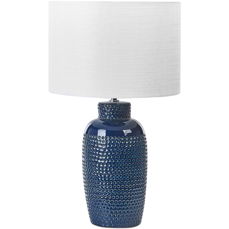 foto del prodotto beliani lampada da tavolo ceramica blu con paralume bianco 56 cm perlis