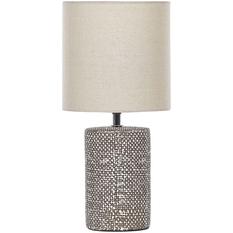 foto del prodotto beliani lampada da tavolo con base in ceramica marrone e paralume in tessuto glamour ider