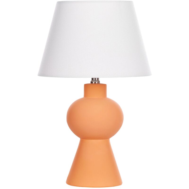 foto del prodotto beliani lampada da tavolo in ceramica arancione con paralume a tamburo in lino fabilos