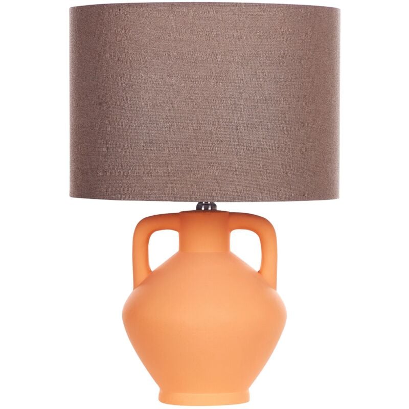foto del prodotto beliani lampada da tavolo in ceramica arancione con paralume a tamburo in lino labrada