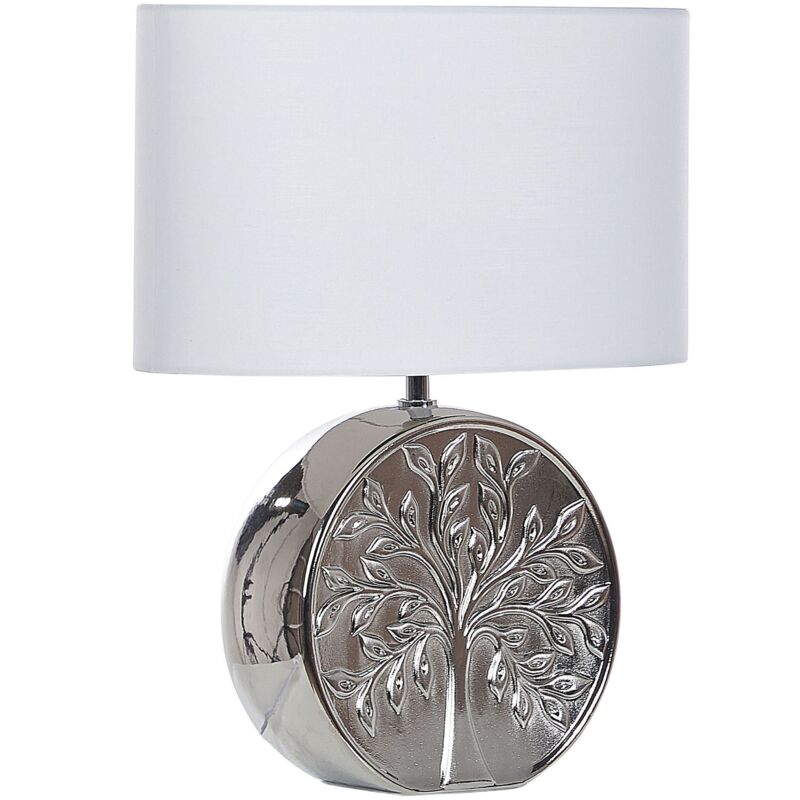 foto del prodotto beliani lampada da tavolo in ceramica argento paralume in tessuto bianco 48 cm comodino classico kherlen