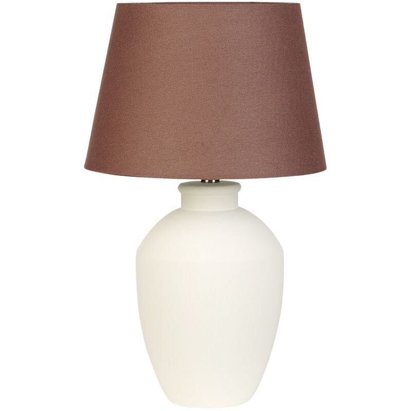 foto del prodotto beliani - lampada da tavolo in ceramica bianca con paralume in lino e base minimalista arcos