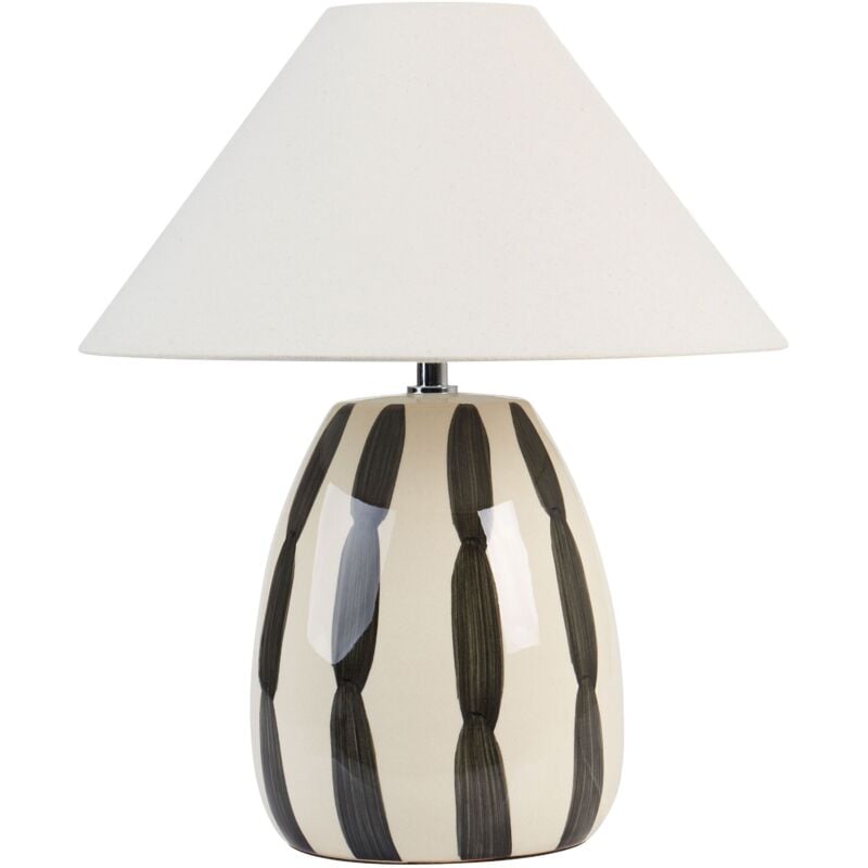 foto del prodotto beliani lampada da tavolo in ceramica con paralume bianco fatta a mano luce beige e nera luchetti