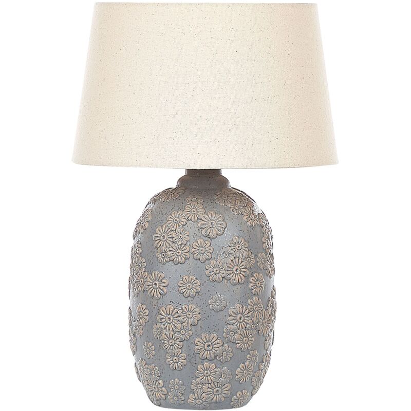 foto del prodotto beliani lampada da tavolo in ceramica grigia e beige 46 cm con paralume ferrey