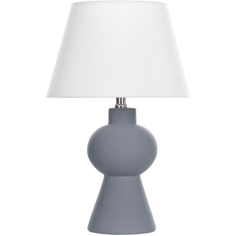 foto del prodotto beliani lampada da tavolo in ceramica grigio con paralume a tamburo in lino fabilos