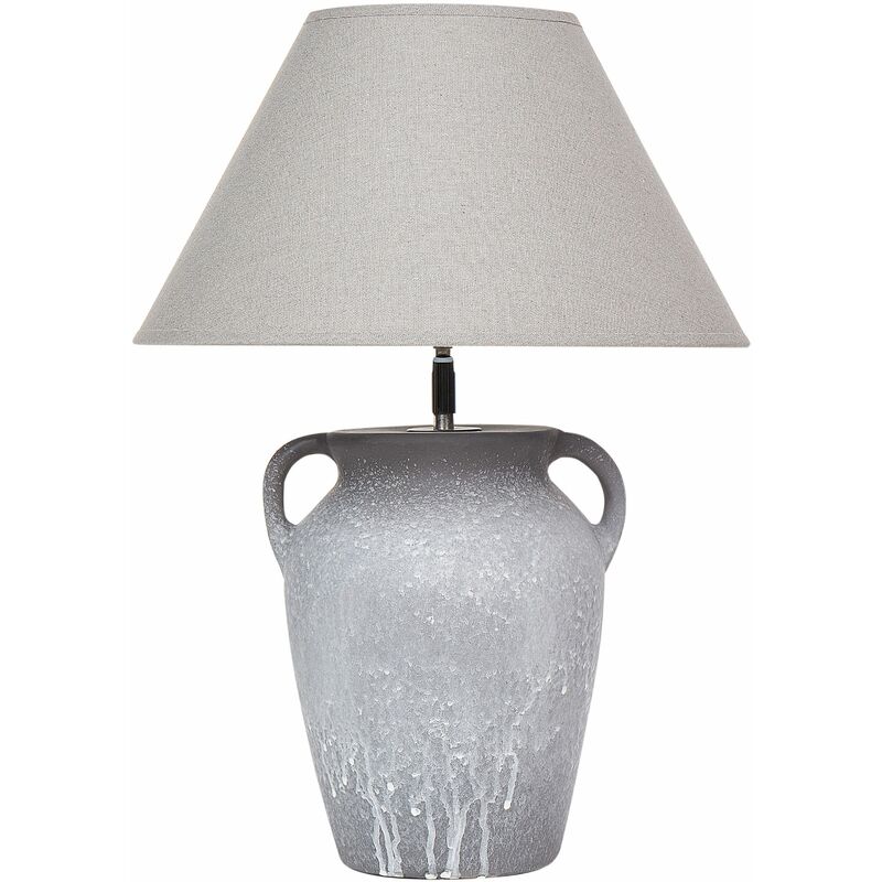 foto del prodotto beliani lampada da tavolo moderna da comodino base in ceramica paralume regolabile in lino grigio agefet
