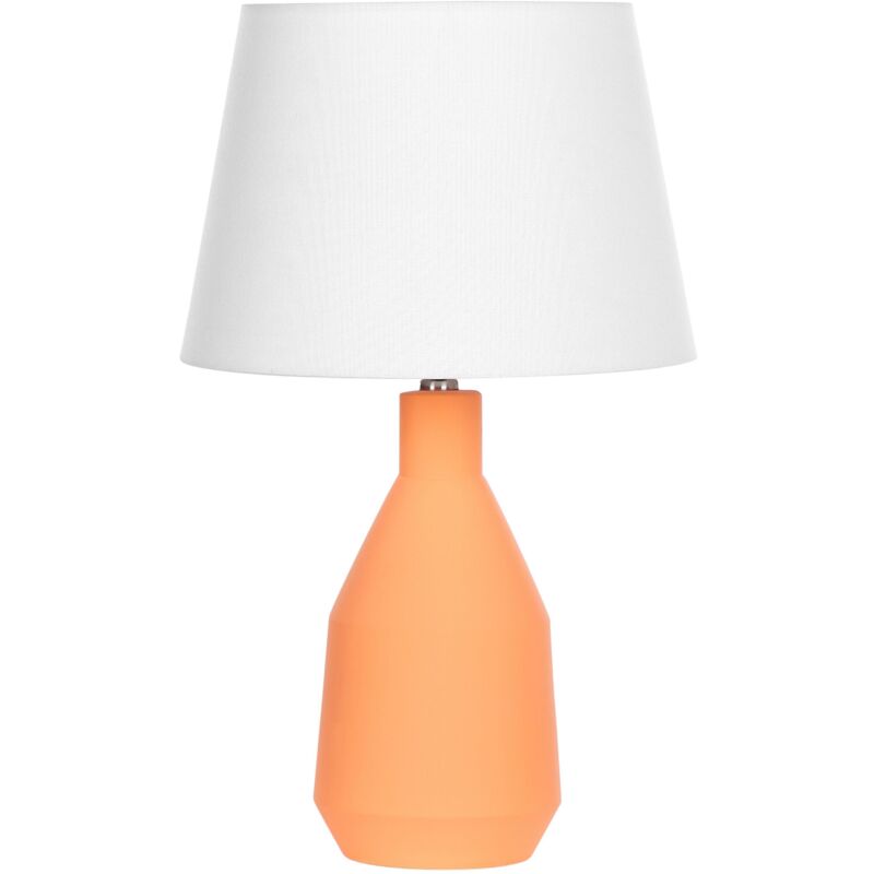 foto del prodotto beliani lampada in ceramica arancione con base in terracotta e paralume in tessuto di lino bianco lambrette