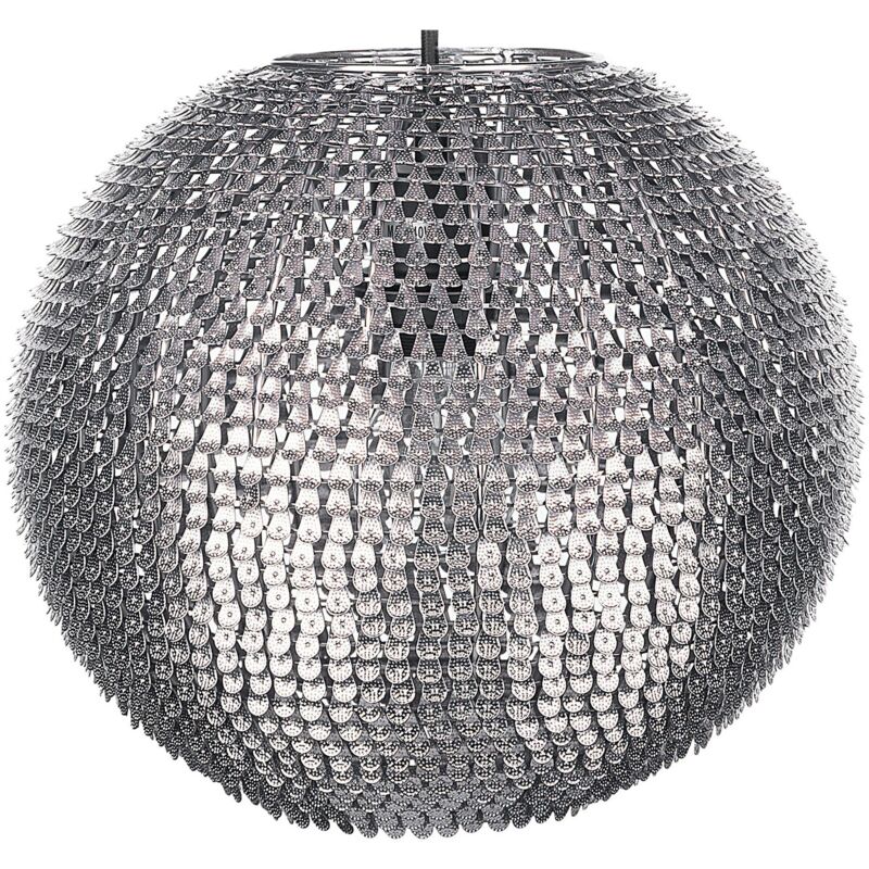 foto del prodotto beliani lampadario con paralume tondo in metallo argentato con paillettes seine