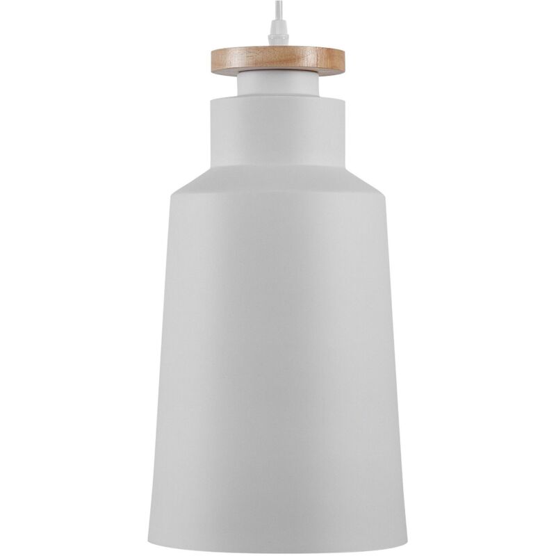 foto del prodotto beliani lampadario in metallo bianco e legno con paralume a forma di cilindro neva