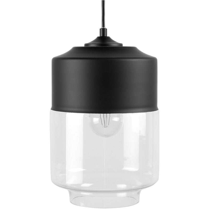 foto del prodotto beliani lampadario in vetro nero e trasparente con paralume geometrico jurua