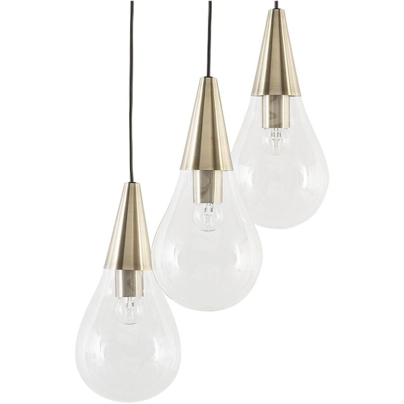 foto del prodotto beliani lampadario pendente moderno a 3 punti luce in vetro e ottone vesle