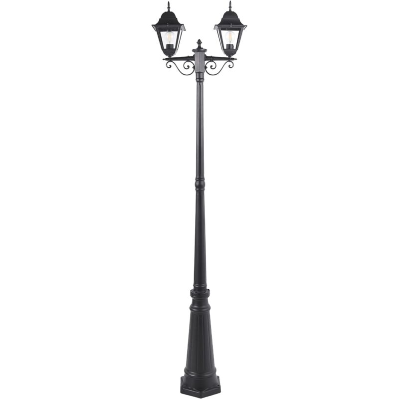 foto del prodotto beliani lampione da giardino vintage a 2 luci lampada da esterno con paralume in vetro e struttura in alluminio nero modello sukri