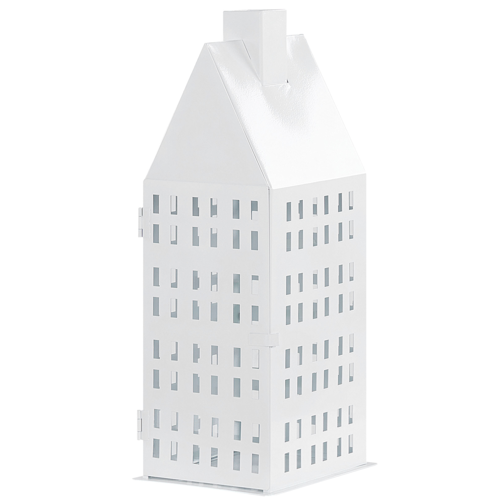foto del prodotto beliani lanterna classica a forma di casa portacandela decorativa in ferro bianco 40 cm dolok