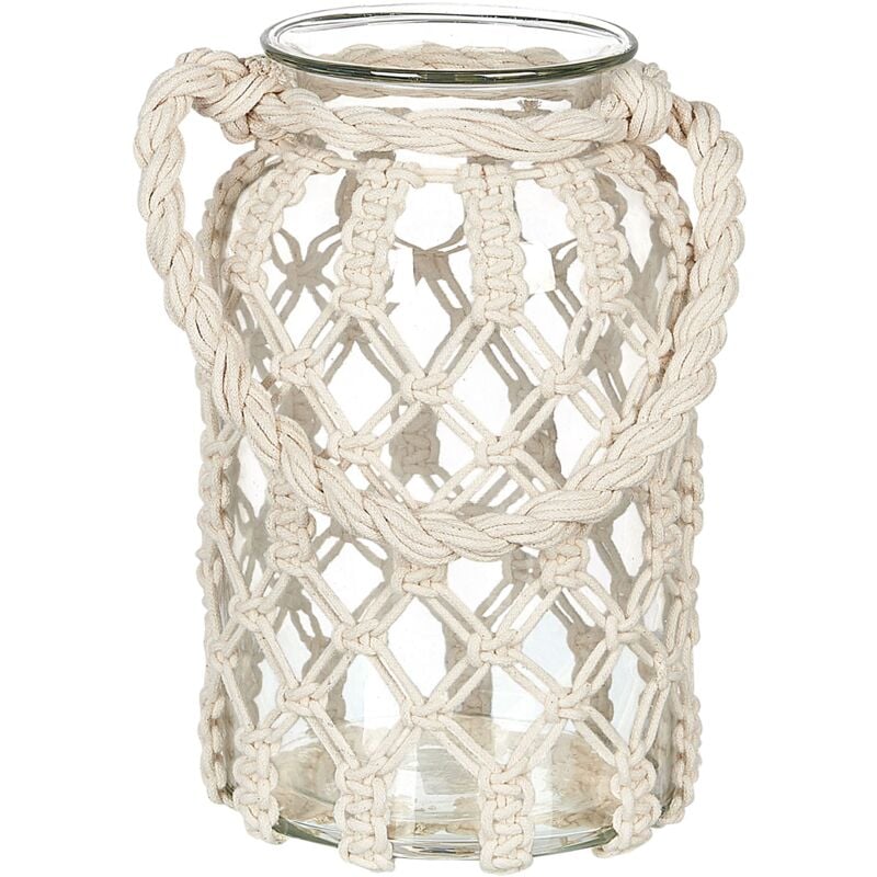 foto del prodotto beliani lanterna in vetro per candela stile boho macram barattolo di vetro decorazione per interni 31x20cm