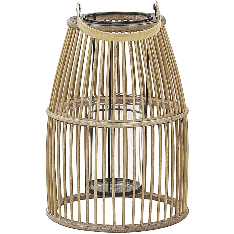 foto del prodotto beliani lanterna portacandele beige in legno di bamb 32 cm stile boho elegante hoste