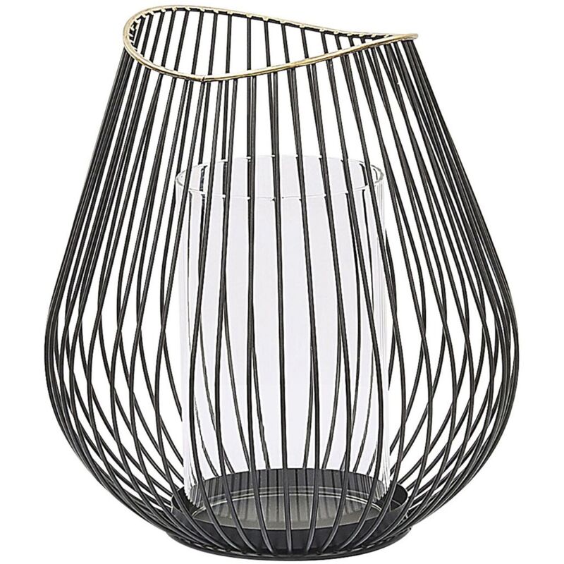 foto del prodotto beliani lanterna portacandele in metallo nero oro con inserto in vetro 22 cm thurston