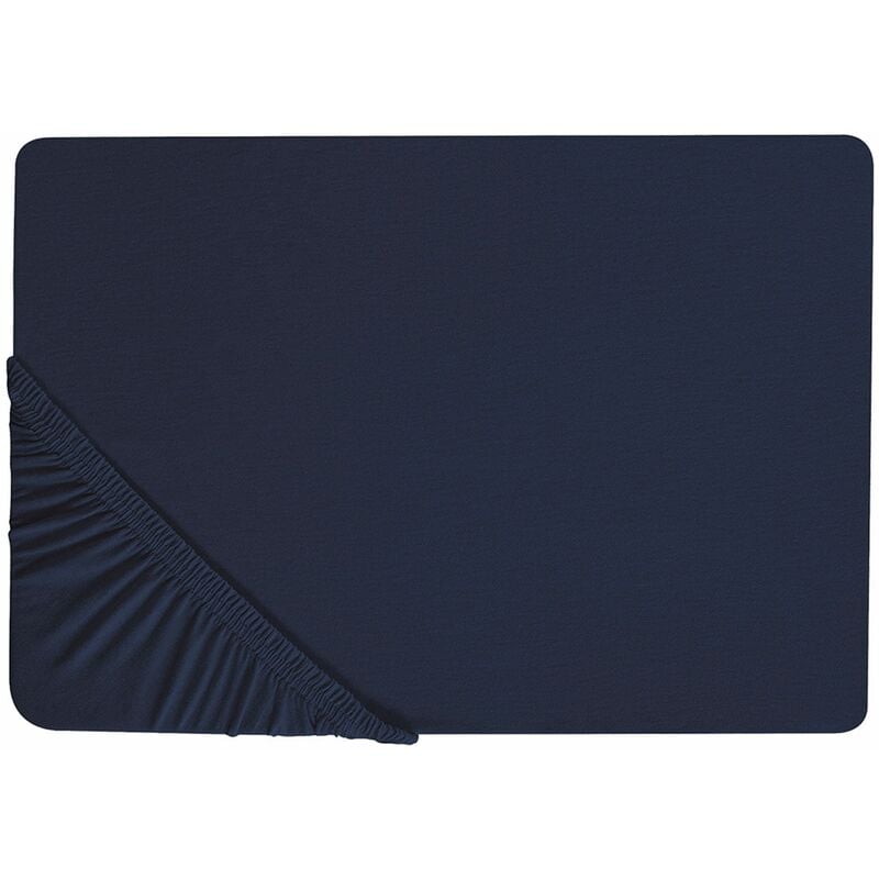 foto del prodotto beliani lenzuolo con angoli cotone blu marino 160 x 200 coprimaterasso elasticizzato hofuf