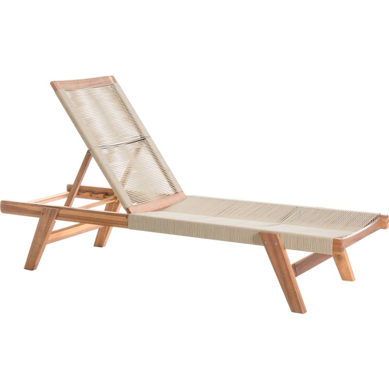 foto del prodotto beliani lettino da giardino per piscina sdraio reclinabile in legno d acacia corda beige prossedi